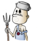 cartoon of a man holding a pitchfork